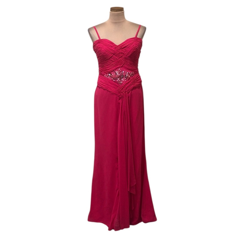 Faviana Formal Maxi Dress Size 6 Pink Pleated Floral Beaded